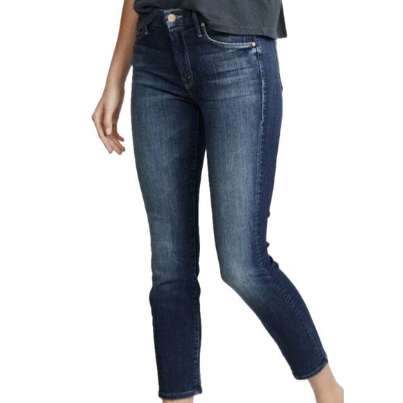 MOTHER Denim - Mother Denim Blue Medium Wash Stretch The Looker Crop On The Edge Size 24